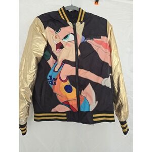 Members Only Space Jam A New Legacy Lola Bunny Bomber Jacket Gold Sleeve Size M